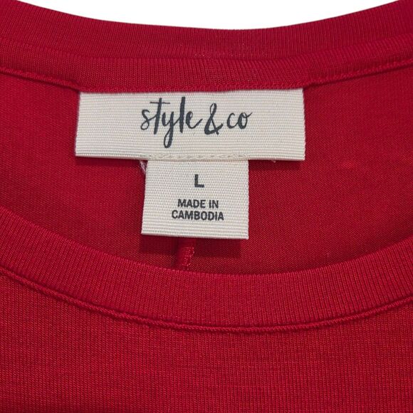 Style & Co Red A-Line Swing Dress Sleeveless Scoop Neck Large Rayon Summer Dress - Picture 2 of 12